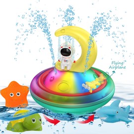 CRIOLPO Bath Toy Baby 1 Year 2 Years with LED Light Fountain Toy, Shower Toy with Induction, Bathtub, Pool, Bath Toy 3 4 5 Years Boys Girls (Moon Set)