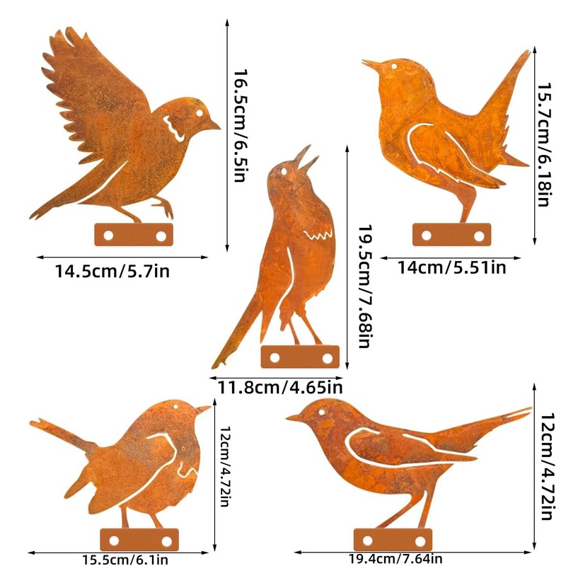 BSTDAYEVER Rust Birds Pack of 5 Metal Bird Reusable Rust