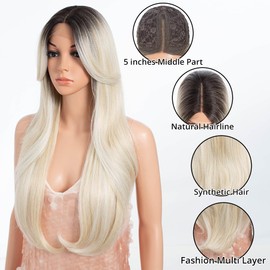 Style Icon TTPG 6/613F/1001E Synthetic Lace Front Wigs HD Lace Middle Part Wigs Long Wigs for Women Pre Plucked Wigs with Bangs of Door Curtain Style (26 Inches, 66 Inches/66 cm)