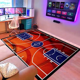 Basketball Rug Basketball Carpet for Boys Room Print Court Sport Area Rug for Living Room Floor Mats Basketball Room Decor for Boys, 2'6''×4'