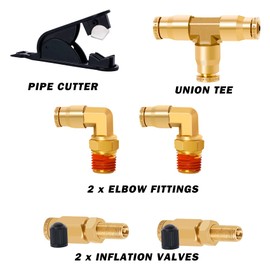 EilxMag Air Bag Fiitings for Air Shock Line Kit, 1/4" Air Line 30 FT PA Hose Tubing & DOT Air Fittings, Schrader Valve |Union Tee|Elbow Air Bags Suspension Kit Replacement Components