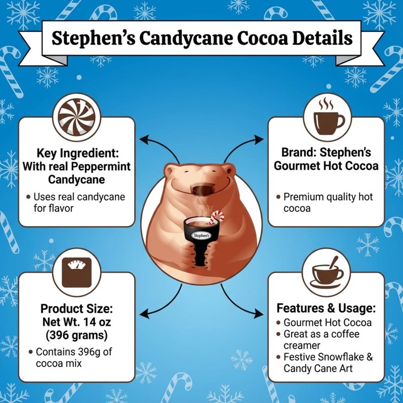 Stephen's Gourmet Hot Cocoa, Candycane Cocoa Milk, 14 OZ (Pack