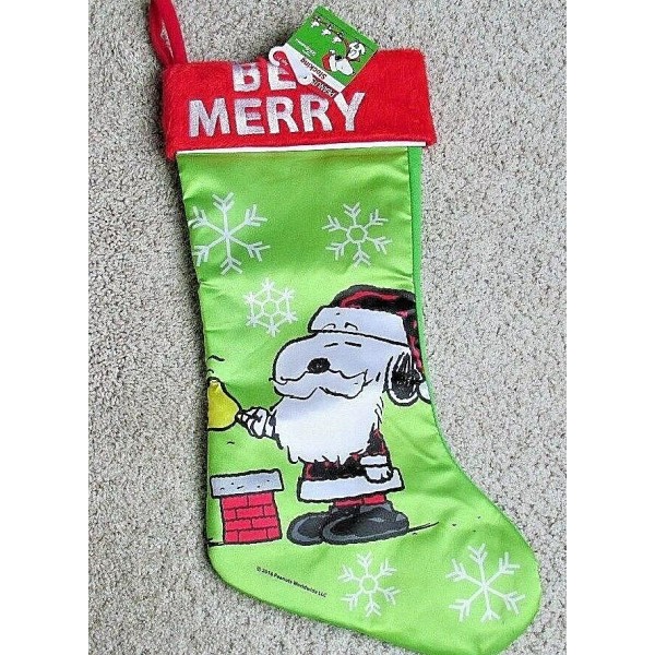 Snoopy Christmas Peanuts Santa Stocking New Green Cute! 19"