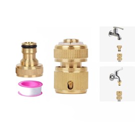 YUEHNEOM Brass Hose Fitting Set,Quick Connect Soft Grip Hose End Connector with 3/4" Brass Tap Adaptor Fitting for Outdoor Garden Tap for Gardening, Home Watering,Car Washing