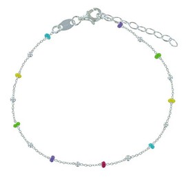 LES POULETTES BIJOUX - Sterling Silver Bracelet Rainbow Enamel Beads and Silver Beads, Sterling Silver