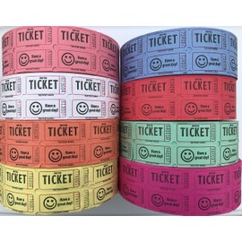 The Ticket Gurus Double Smile Raffle tickets-2000 Double Tickets/roll (4 Random Colors)