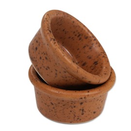 NOVICA Artisan Handmade Small Ceramic Ramekins Pair of Orange from Bali Indonesia Tableware Serveware Serving Bowls [ 1.7in H x 3.6in Diam. 3 Oz.] ' Ginger Spots' Pair