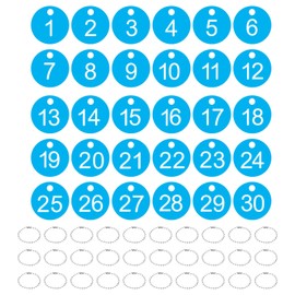 PATIKIL 30 Pcs 1-30 Number Tags Round ID Number Key Tags with Keyring Plastic Numbered Key Chain for Luggage Locker Organization Field Sale Hanger Clothing Labels White-Sky Blue