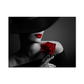 Paimuni Fashion Woman Canvas Wall Art Black White Red Rose Contemporary Prints Modern Elegant Wall Decor Ready to Hang 12x16 Inch