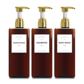 YACEYACE Set of 3 Refillable Soap Dispensers with Pump, 16.9oz Brown Shampoo and Conditioner Dispenser Bottles, Shower Bottle for Travel or Bathroom