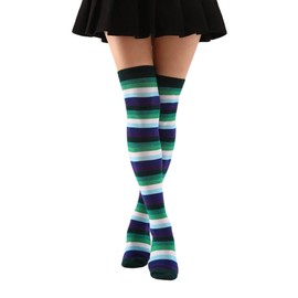 Benefeet Sox Striped Thigh High Socks for Women Vintage Green Over Knee High Socks Cotton Long Stocking for Student Daily Cosplay Costume Leg Warmers
