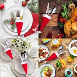 HUHUDAY Small Christmas Hat, 12 Mini Santa Hat, Christmas Table Decoration, Cutlery Holder Christmas, Cutlery Bag - Christmas Table Decoration for Dinner and Parties