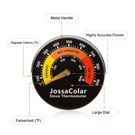JossaColar Wood Stove Thermometer Magnetic Pipe Thermometers Fireplace Temperature Gauge Flue Thermometer for Avoiding Stove Fan Damage by Overheat (2 Pieces)
