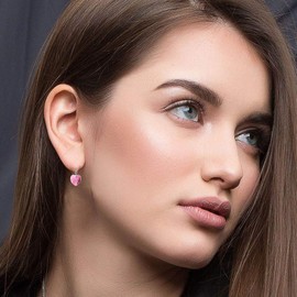 Austrian Crystal Heart Drop Dangle Earrings for Women 925 Sterling Silver Hook Hypoallergenic Earring (Rose Pink)