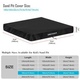 SIMPHAUS Sandpit Covers Waterproof Sand Tray Cover Anti-UV 420D Oxford Fabric Windproof Sandbox Protective Cover with Elasticated Sides,Cover for Paddling Pool,Sand Pit,Garden Furniture 180x180x20cm