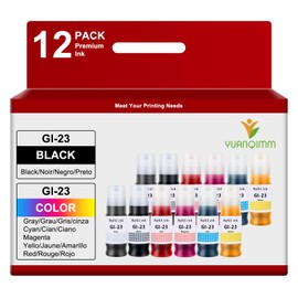 YUANQIMM GI-23 Ink Refill Bottles GI23 (12-Pack,2BK/2C/2M/2Y/2R/2GY) Replacement for Canon GI-23 Refill Ink GI23 for Canon G620 Refill Ink G520 Printer (Black,Cyan,Magenta,Yellow,Red,Gray)