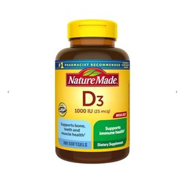 Vitamin D3, 300 Softgels, Vitamin D 1000 IU (25 mcg) Helps Support Immune Health, Strong Bones and Teeth, & Muscle Function, 125% of the Daily Value for Vitamin D in Only One Daily Softgel