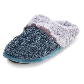 Womens Indoor/Outdoor Soft Cuff Chenille Knit Plush Two Tone Fur Clog Slipper W/Memory Foam (L, Teal-333)