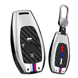 HIBEYO Key Fob Cover Compatible with Subaru Outback Ascent Forester Crosstrek Legacy Accessories Alloy Carbon Fiber Texture Key Shell with Keychains Smart Remote Control Key Case-2 Button Silver