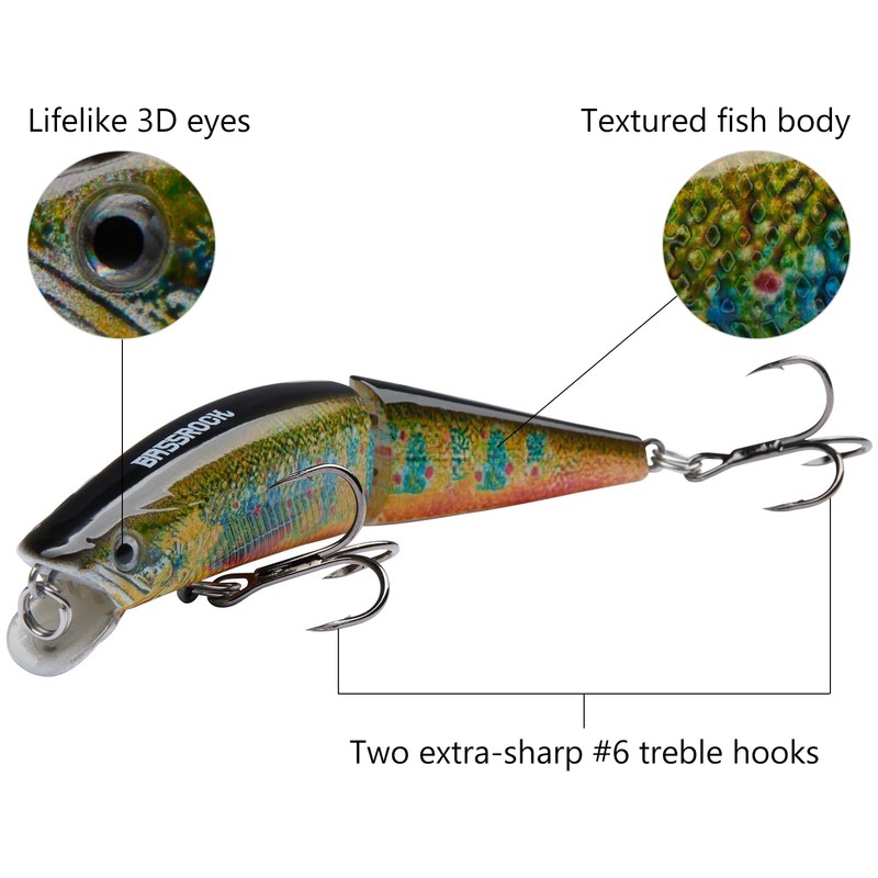 BASSROCK Minnow Swimbait Bass Trout Fishing Lure with Movable Lip