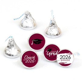 Big Dot of Happiness 2026 Maroon Graduation Party Round Candy Sticker Favors - Labels Fit Chocolate Candy (1 Sheet of 108)