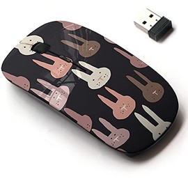 2.4G Wireless Mouse with Cute Pattern Design for All Laptops and Desktops with Nano Receiver - Cute Bunnies Heads