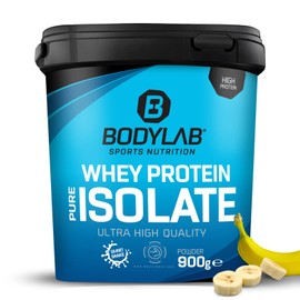 Bodylab24 Whey Protein Isolate 900g Banane Bodylab24, Eiweißpulver aus Whey Isolat, Whey Protein-Pulver kann den Muskelaufbau unterstützen, konzentriertes Iso-Whey-Protein frei von Aspartam