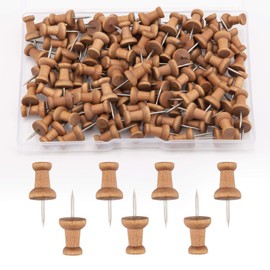 AIEX 100 Pieces Wood Push Pins Map Push Pins Map Pins with Steel Tip for Cork Display Board Craft Projects