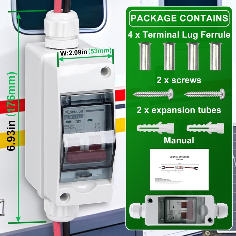 CNLonQcom 63 Amp Solar Disconnect Switch DC500V Circuit Breaker AC