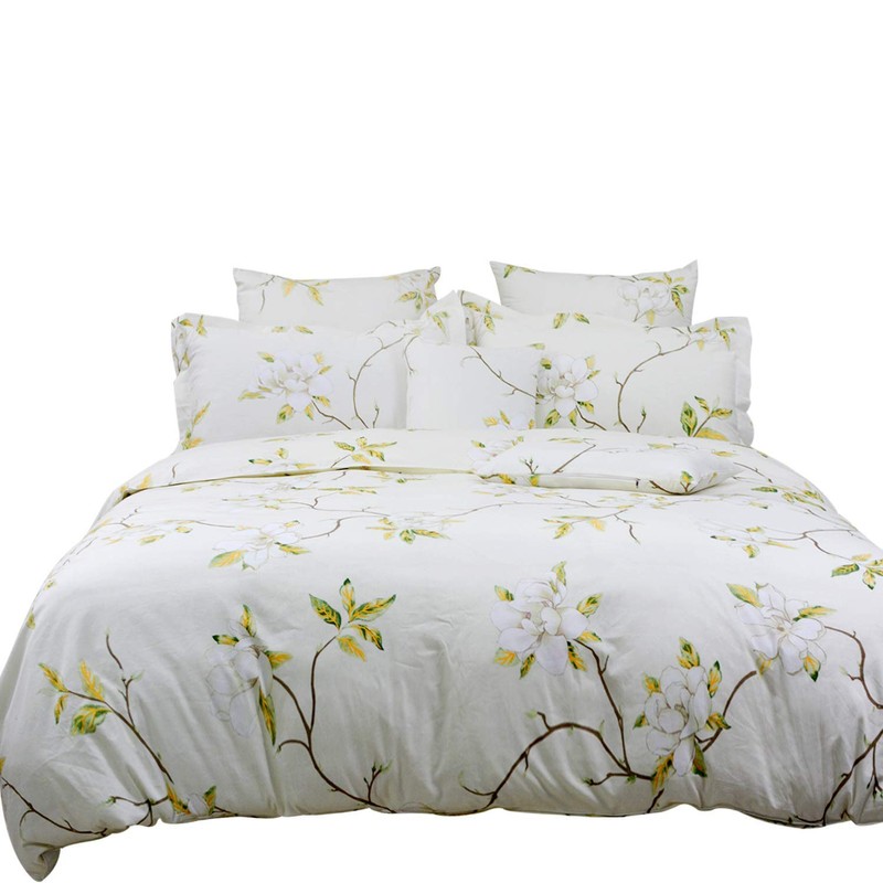 FADFAY White Floral Duvet Cover Set 100% Cotton Farmhouse Bedding