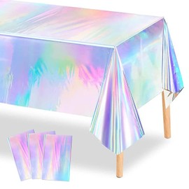 3 Pcs Iridescent Waves Tablecloths Ocean Wave Tablecloths 54 x 108Inch Disposable Plastic Ocean Blue Table Cloth Rectangle Table Covers Suitable for Beach, Holiday,Birthday Party Activities