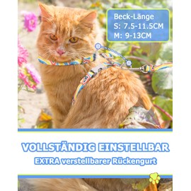 Supet Cat Harness with Lead, Escape Proof, Adjustable Cat Harness for Large and Small Cats, Lightweight Kitten Harness, Cat Lead and Harness Set for Walking (Gentle Rainbow S)