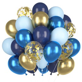 Pack of 60 Balloons, 12 Inch Gold Confetti Latex Balloons, Metallic Balloons, Helium Balloons for Children Birthday Baby Shower Wedding Graduation Celebration Decorations A7