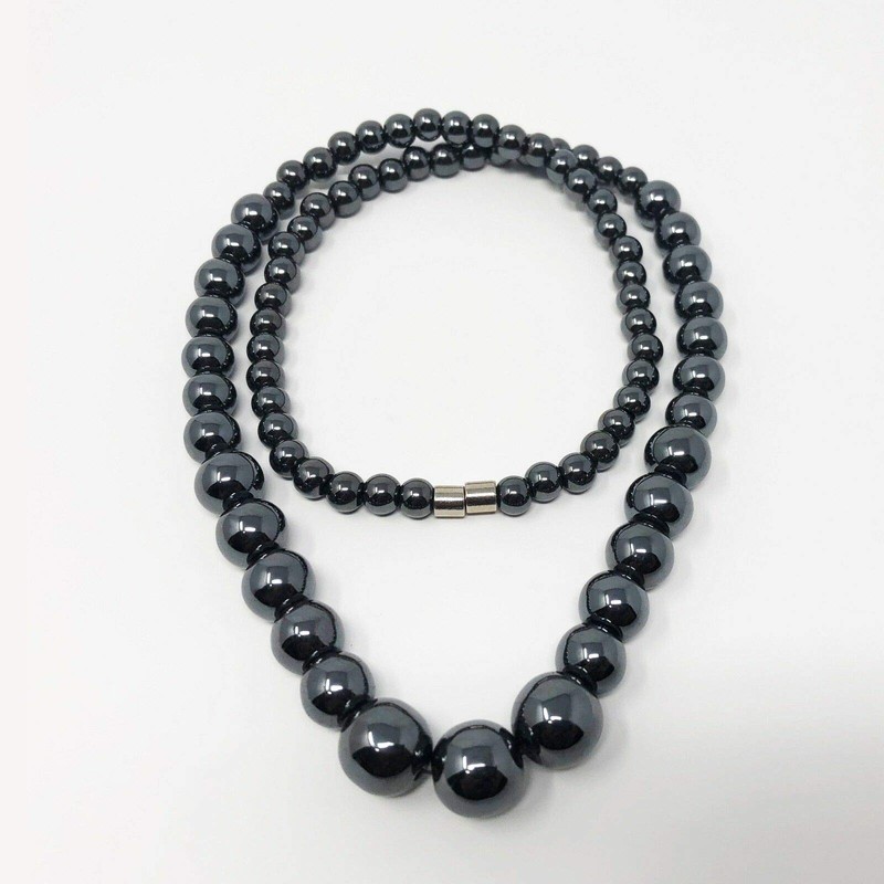 LZD Hematite Necklace Unisex Bead Black Magnetic Clasp X73