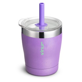 VINUR Small 9 oz Kids Tumbler Stainless Steel Double Wall Vacuum Insulated Tumbler with Lid and Straw (Glitter Purple)
