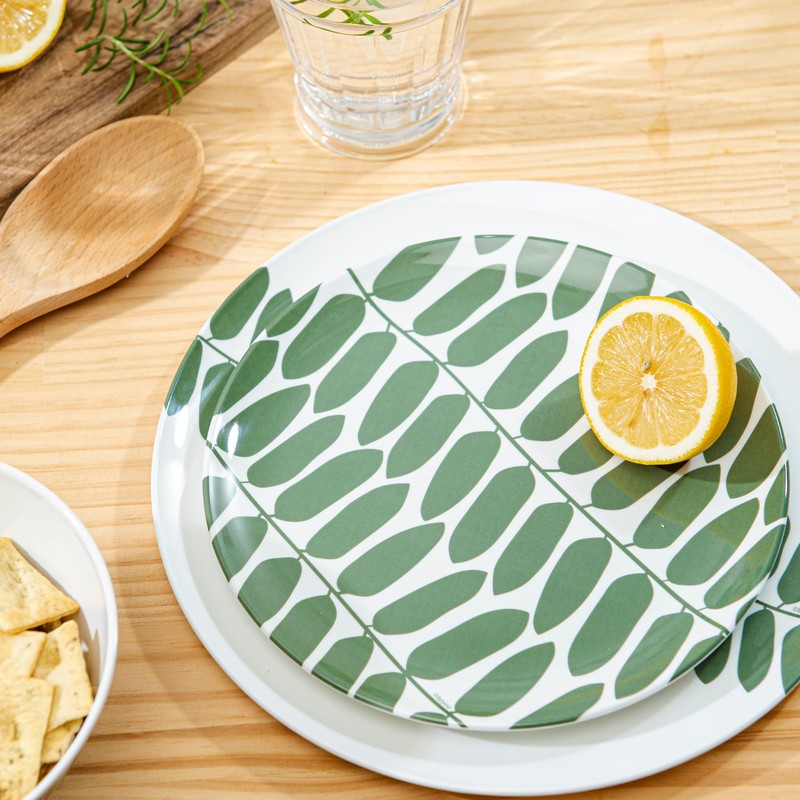 Bzyoo 12-Piece Melamine Dinnerware Set - Leaf | Lightweight, Durable,
