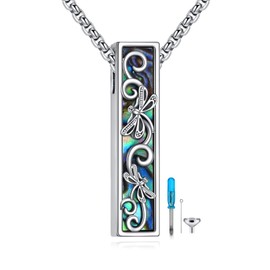 HKPATOP Dragonfly Urn Necklaces for Ashes Sterling Silver Dragonfly Abalone Shell 3D Bar Cremation Jewelry for Ashes Memory Jewelry for Women Men