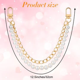 Bremorou Pearl Purse Chain Gold Handbag Straps Extender Metal Shoulder Crossbody Bags Short Handle Replacement Charms Accessories For Women, 12.5 Inches/32 Cm