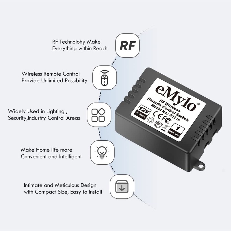 eMylo RF DC 12V 1 Channel One Relay Wireless Remote