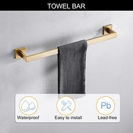 Juego de Toallas de Oro Cepillado, Juego de Accesorios de baño, Juego de 5 Piezas de Acero Inoxidable para baño de 23.6 Pulgadas