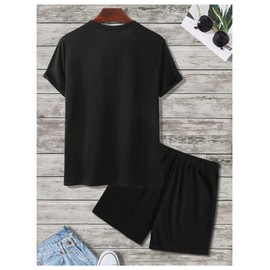 Floerns Men's Graphic Print T Shirt Drawstring Waist Shorts Set 2 Piece Outfit Black Floral X-Large