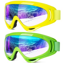 Braylin 2-Pack Snow Ski Goggles, Snowboard Goggles for Men, Women, Youth, Kids, Boys or Girls, Snowmobile Goggles