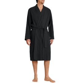 Latuza Men's Cotton Gauze Robe Lightweight Bathrobe with Pockets L Black