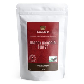 Uganda Ground Coffee 227g - Very Strong Dark Roast Ugandan Robusta Coffee - Uganda Kampala Forest - Brown Bear - For Cafetiere French Press V60 Filter - Strength 5 - Donation to Free The Bears