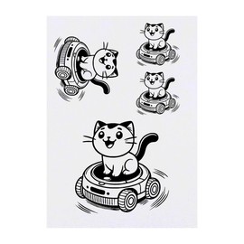 Azeeda 4 x 'Roboterstaubsauger Katze' Temporäre Tattoos - Wasserfest, Hautfreundlich & Ungiftig · Transfers in Verschiedenen Größen (TO00083338)