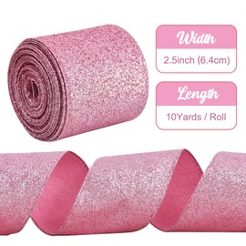TONIFUL 2.5 inch x 10 yds Pink Glitter Ribbon, Sparkling Metallic Christms Ribbon for Christmas Wedding Party Decoration,Outdoor Decoration,DIY Crafts Bows, Gift nd Bouquet Wrapping