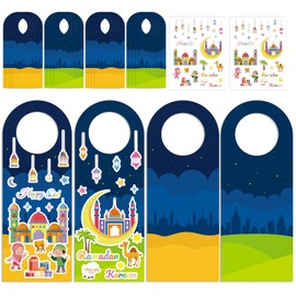 16 Set Eid Mubarak Sticker Scenes Door Knob Hangers DIY Ramadan Kareem Religious Mosque Stickers Craft Gift for Kids Classroom Party Activities Supply (Ramadan 16)