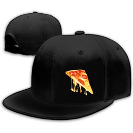 Funny Pizza Slice Pepperoni Hat Snapback Hat for Men Snap Back Trucker Hat Washed Black Adjustable Baseball Cap Flat Bill Hats for Kitchen Chef Hat Workwear Cap