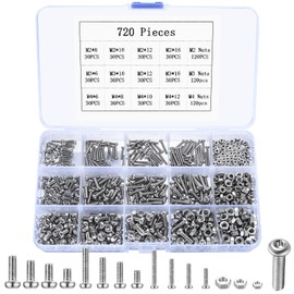 M2 M3 M4 Screws Set, 720 Pieces Round Head Screws Nuts Set, Pan Head Screws with Nuts Set, Torx Cylinder Screws and Nuts Kit, Machine Screws Assortment, Threaded Screws Set (720)