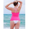 RELLECIGA Women's Fuchsia+Hot Pink V Neckline Ruched Tankini Top Swimsuits